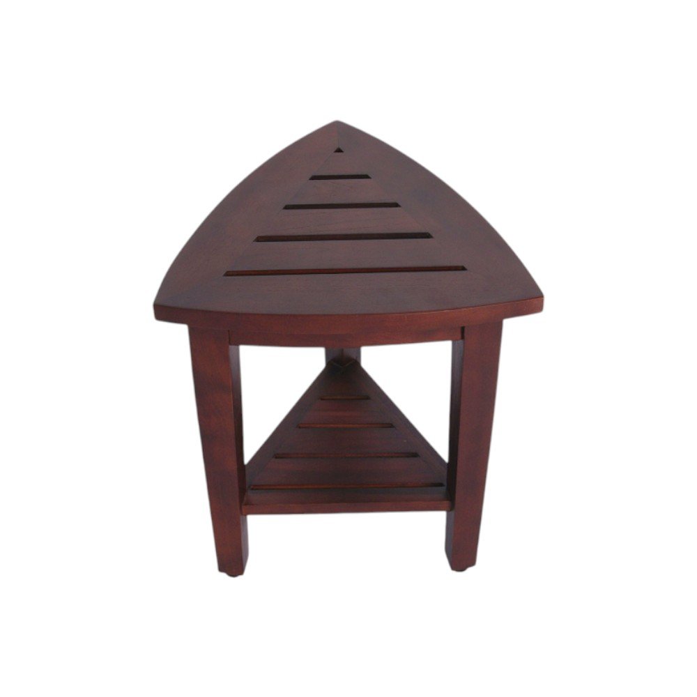 Compact Teak Corner Shower  Outdoor Bench With Shelf In Brown Finish