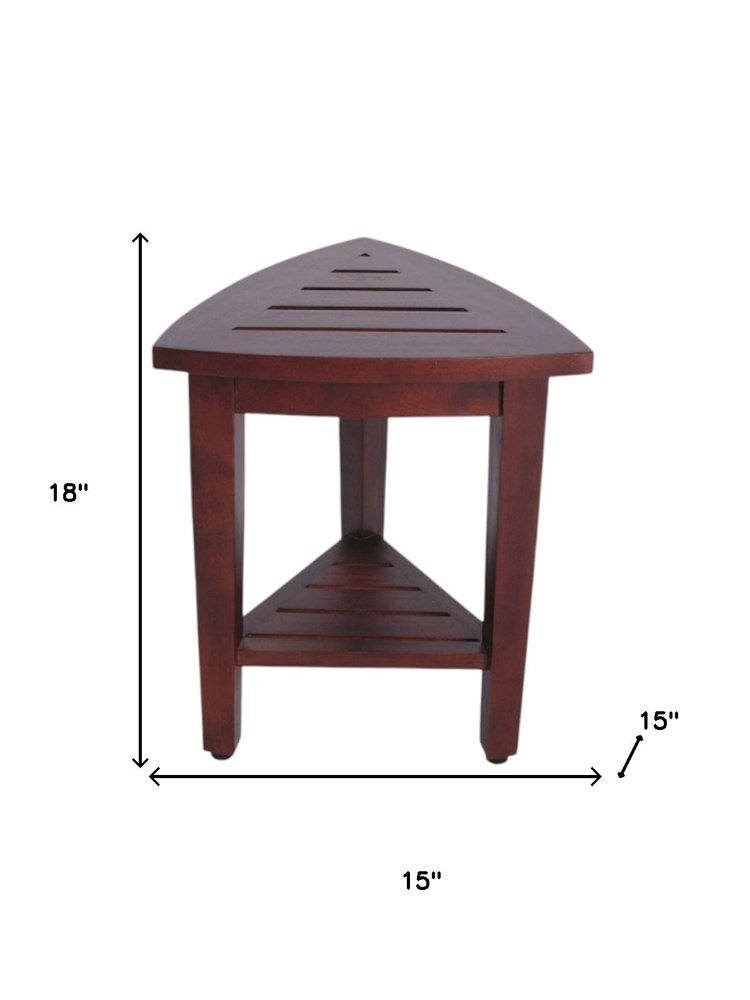 Compact Teak Corner Shower  Outdoor Bench With Shelf In Brown Finish