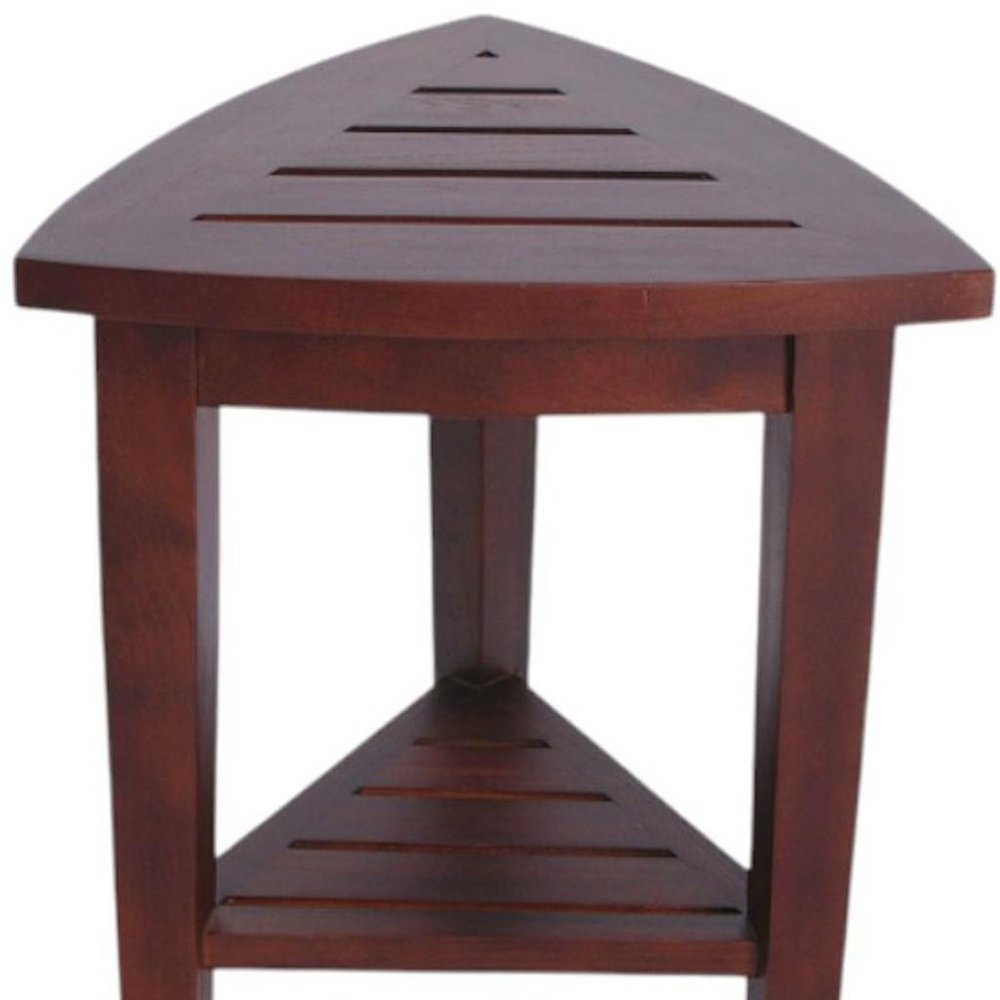 Compact Teak Corner Shower  Outdoor Bench With Shelf In Brown Finish
