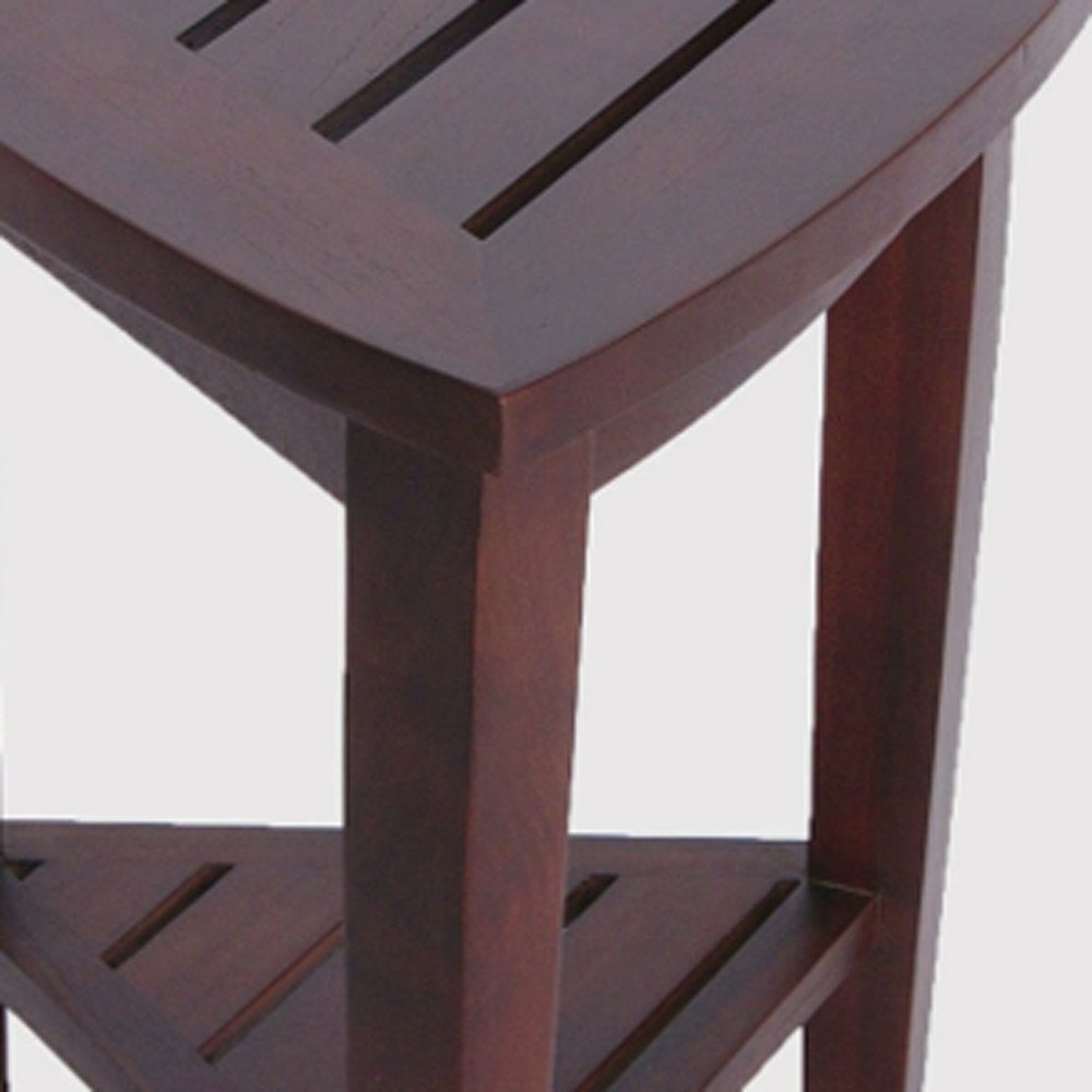 Compact Teak Corner Shower  Outdoor Bench With Shelf In Brown Finish
