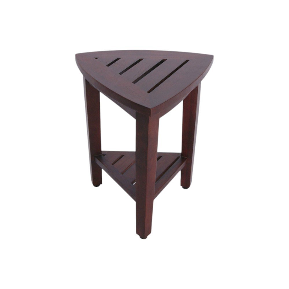 Compact Teak Corner Shower  Outdoor Bench With Shelf In Brown Finish