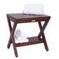 Compact X Shape Teak Shower Outdoor Bench With Shelf In Brown Finish