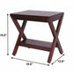Compact X Shape Teak Shower Outdoor Bench With Shelf In Brown Finish