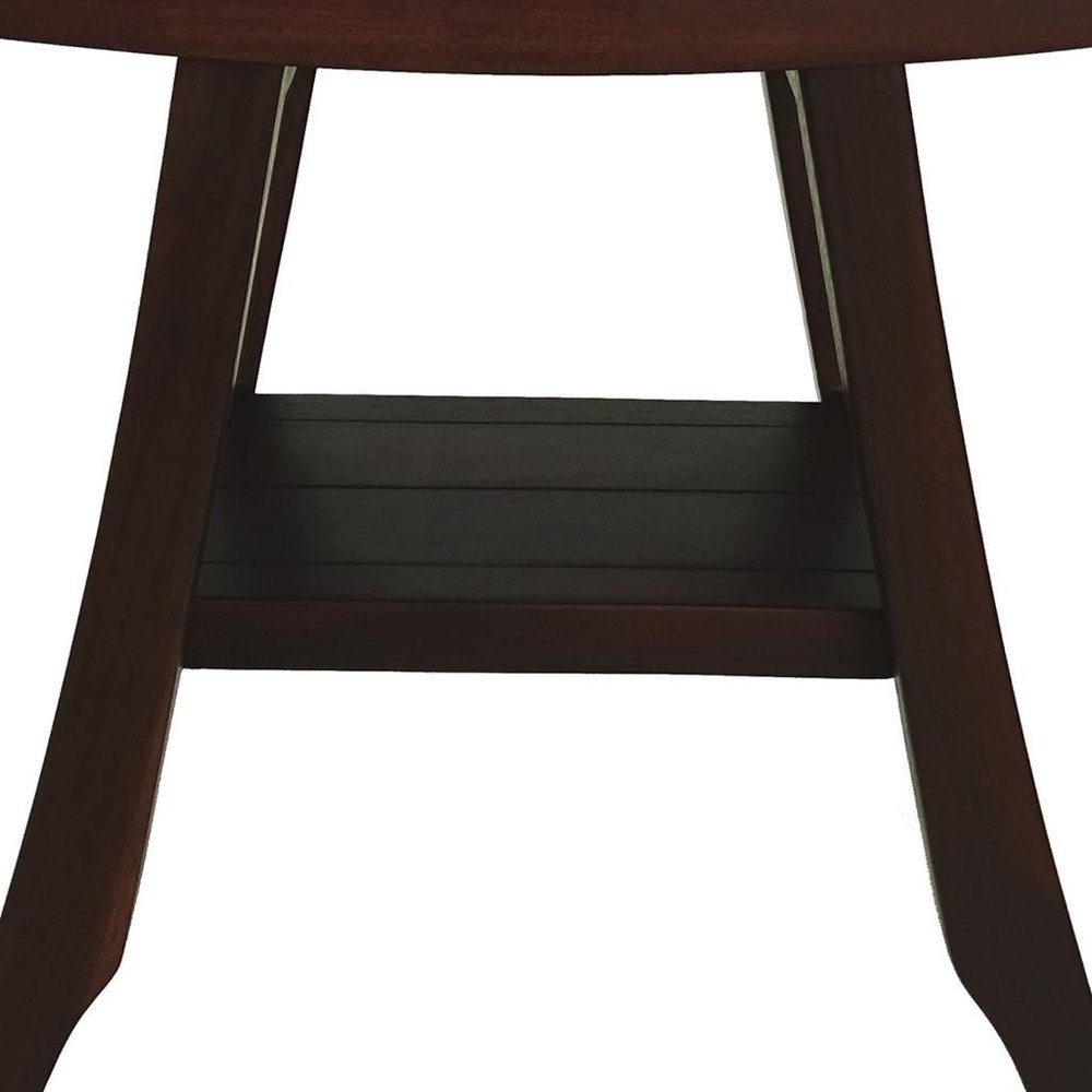 Compact Curvilinear Teak Shower Or Outdoor Bench With Shelf In Brown Finish