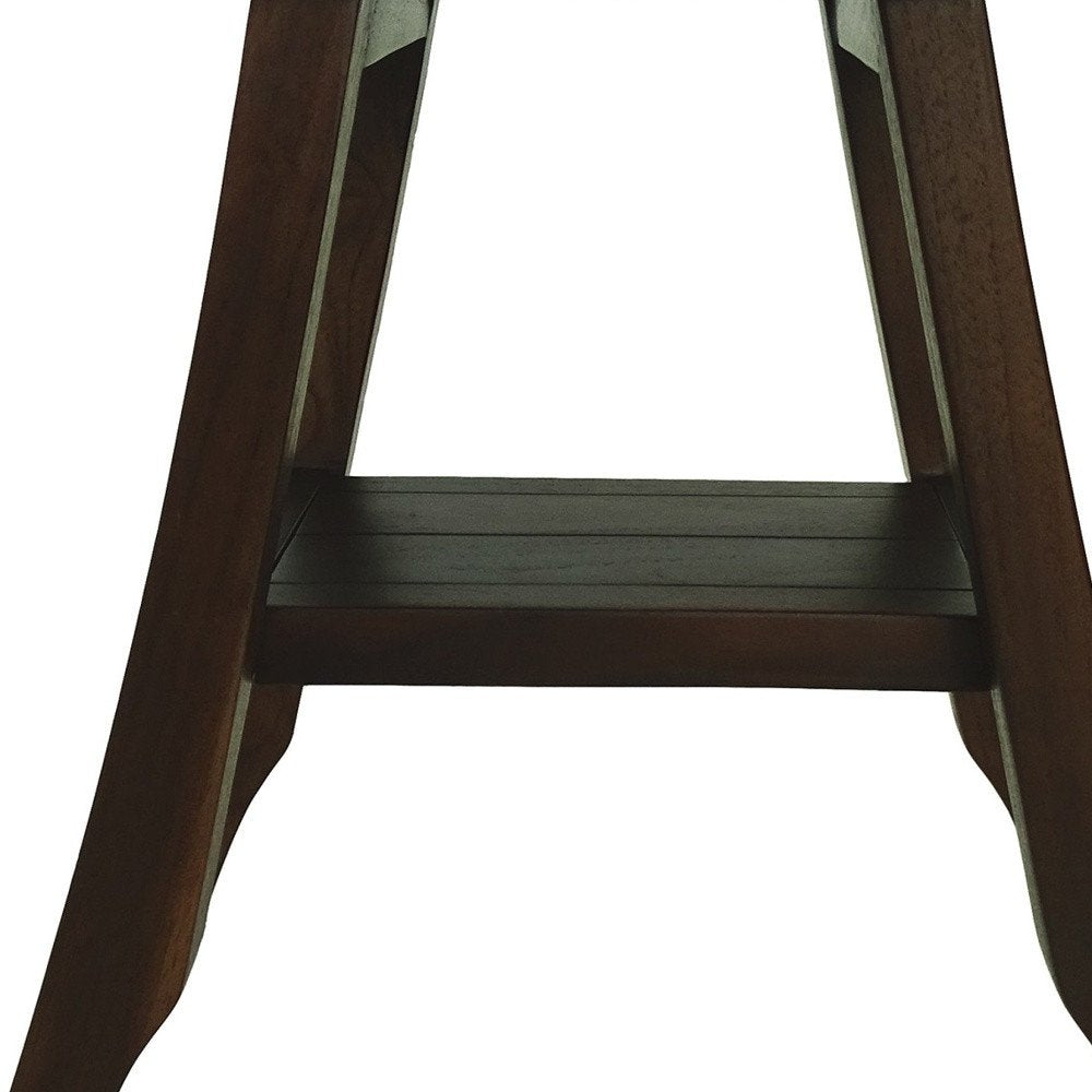 Compact Curvilinear Teak Shower Or Outdoor Bench With Shelf In Brown Finish