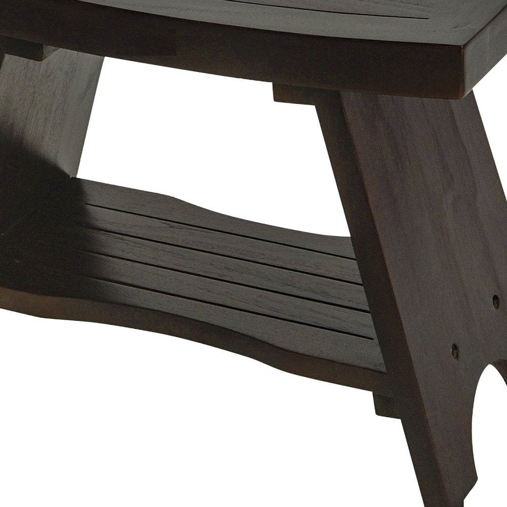 Teak Rectangular Shower Bench With Shelf In Brown Finish