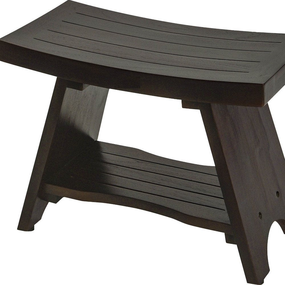 Teak Rectangular Shower Bench With Shelf In Brown Finish
