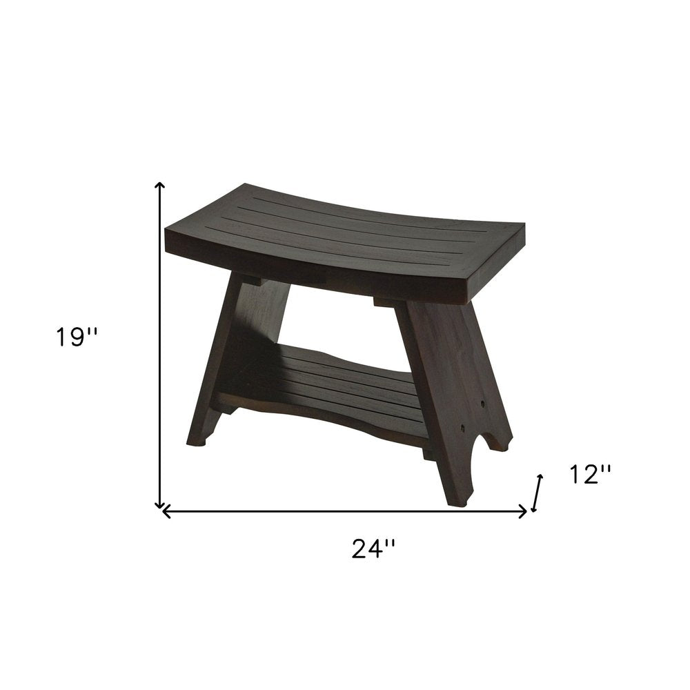 Teak Rectangular Shower Bench With Shelf In Brown Finish