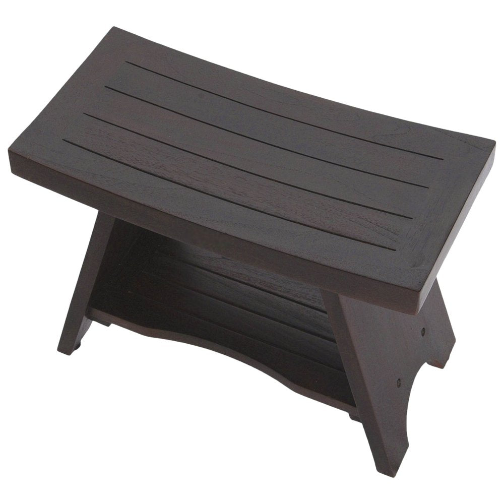 Teak Rectangular Shower Bench With Shelf In Brown Finish