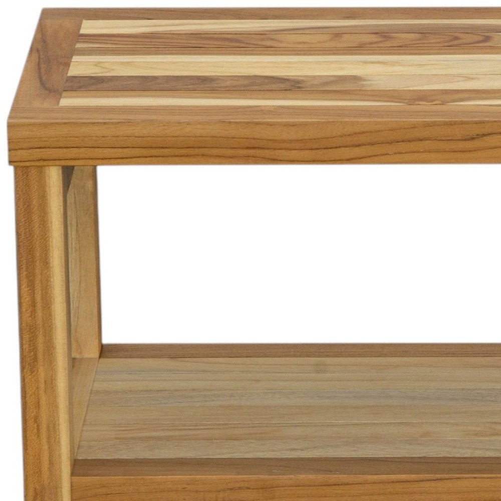 36" Natural Solid Teak Rectangular Shower Bench With Shelf