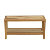 36" Natural Solid Teak Rectangular Shower Bench With Shelf