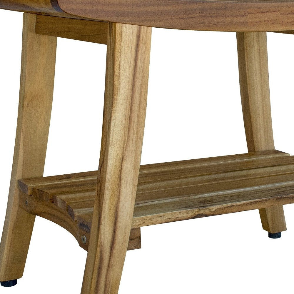 Contemporary Teak Shower Bench With Shelf In Natural Finish