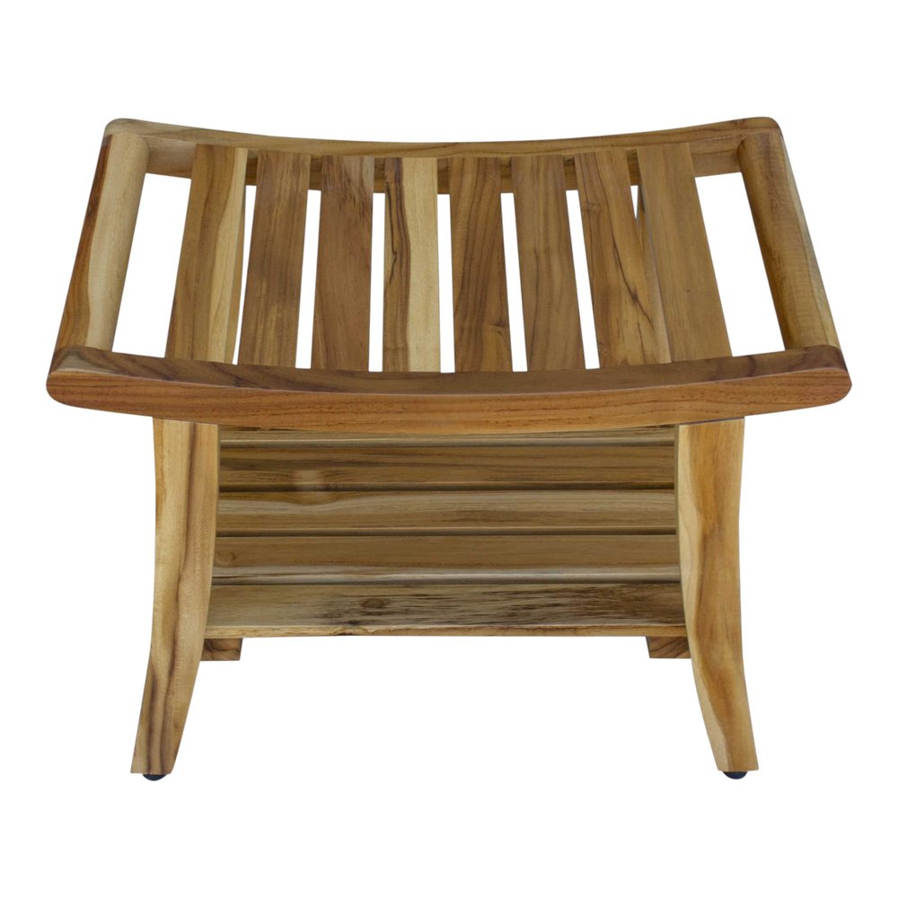 Contemporary Teak Shower Bench With Shelf In Natural Finish