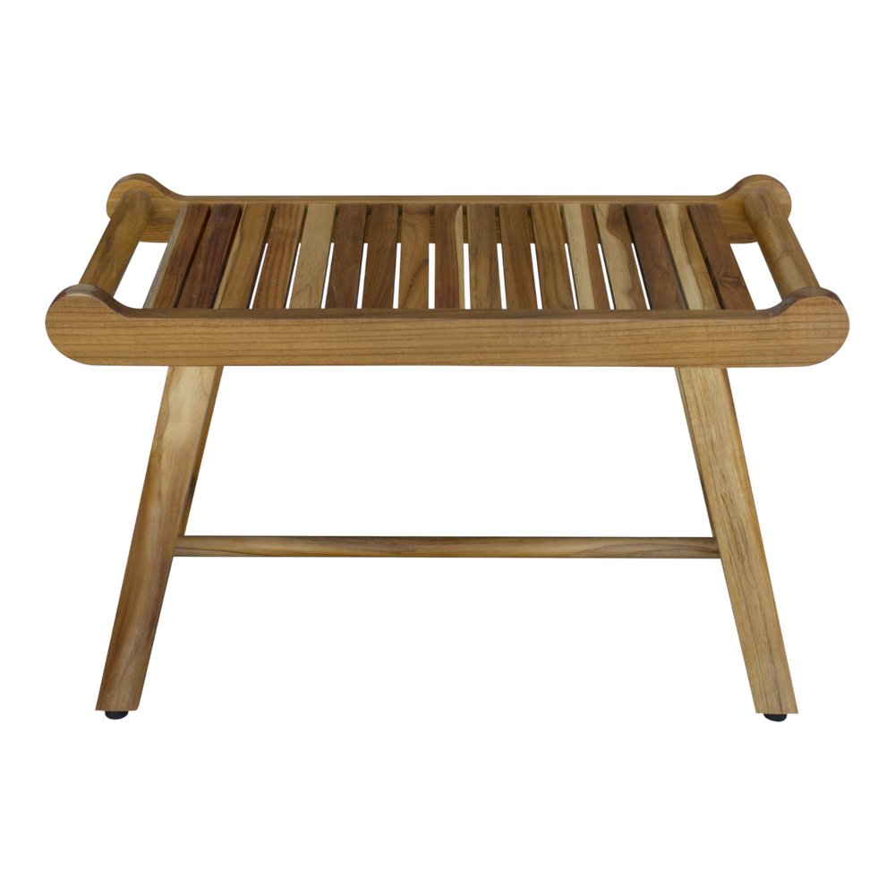 Rectangular Teak Shower Bench With Handles In Natural Finish