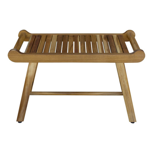 Rectangular Teak Shower Bench With Handles In Natural Finish