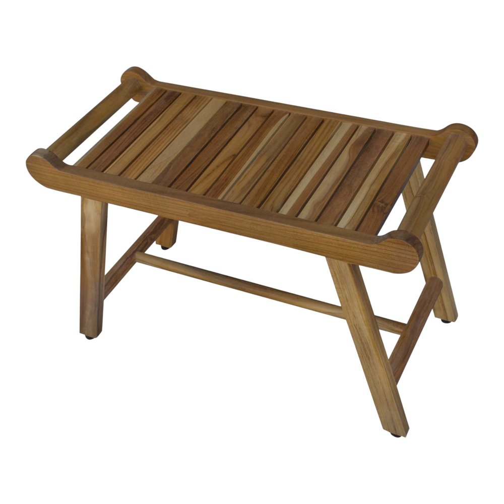 Rectangular Teak Shower Bench With Handles In Natural Finish