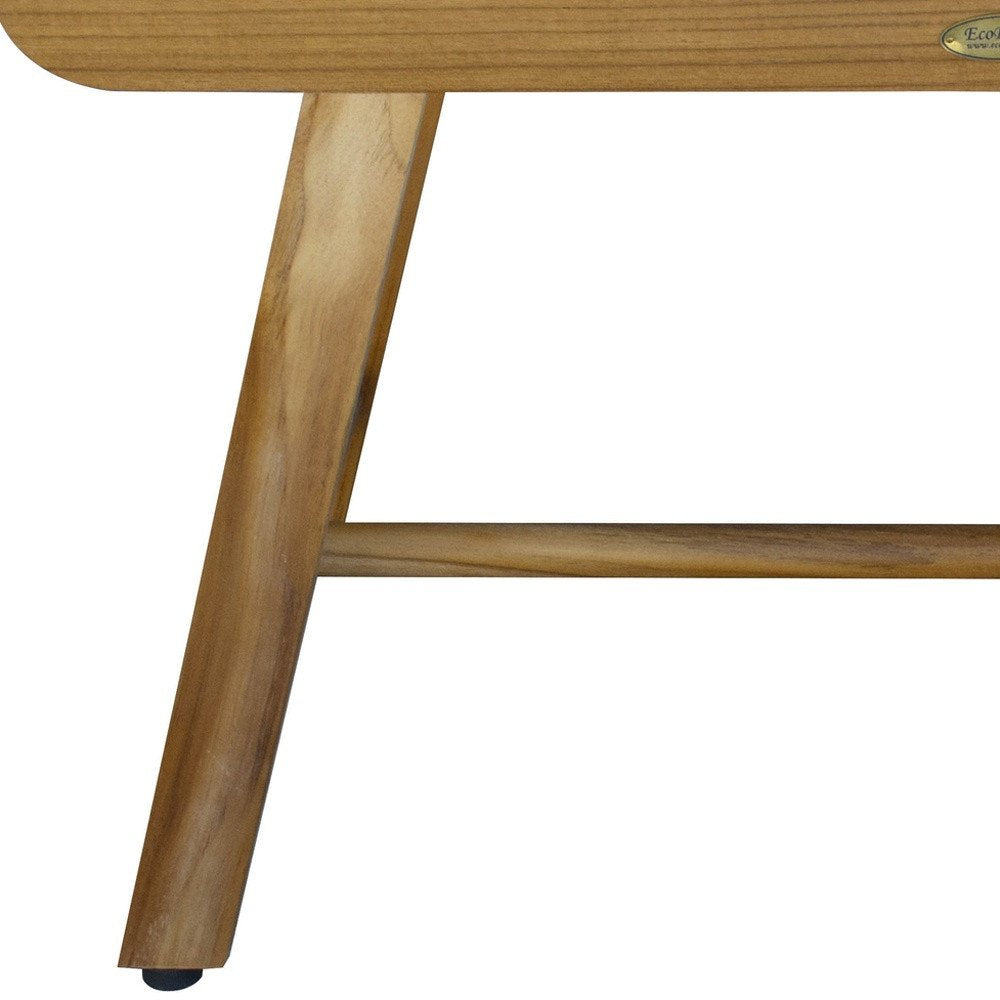 Rectangular Teak Shower Bench With Handles In Natural Finish