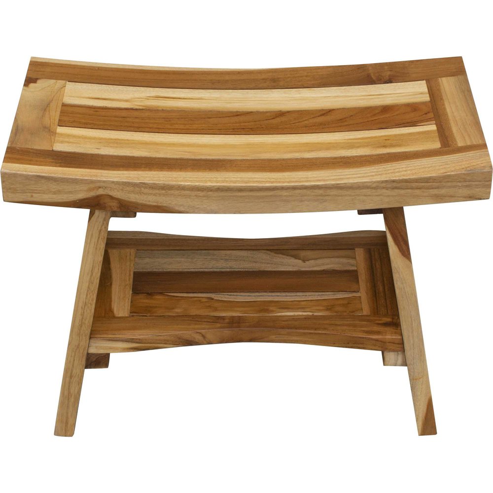 24" Natural Teak Rectangular Shower Bench With Shelf