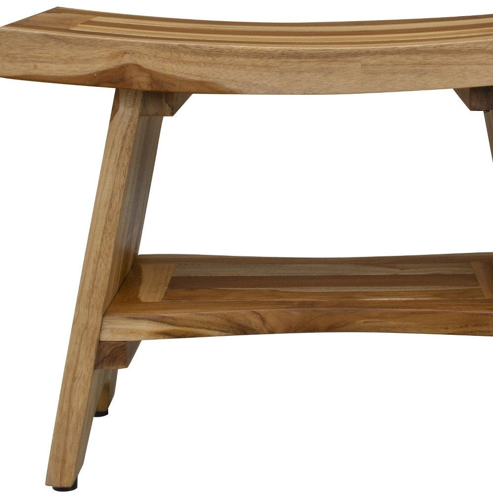 24" Natural Teak Rectangular Shower Bench With Shelf