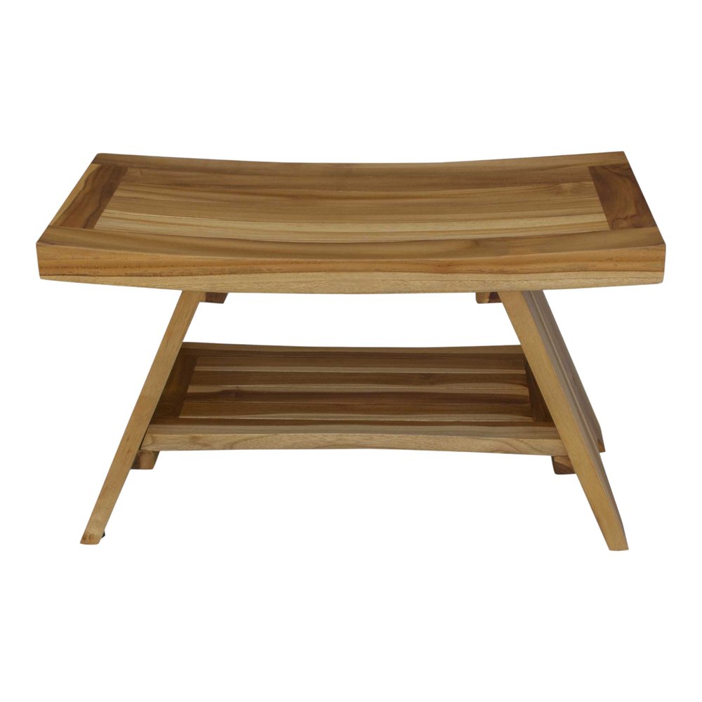 Rectangular Teak Shower Stool Or Bench With Shelf In Natural Finish