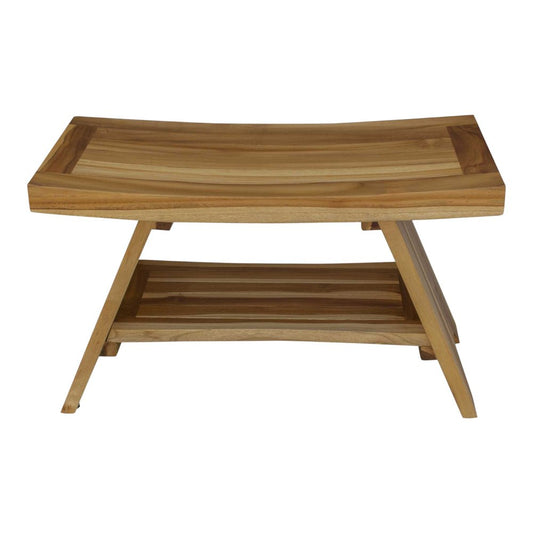 Rectangular Teak Shower Stool Or Bench With Shelf In Natural Finish