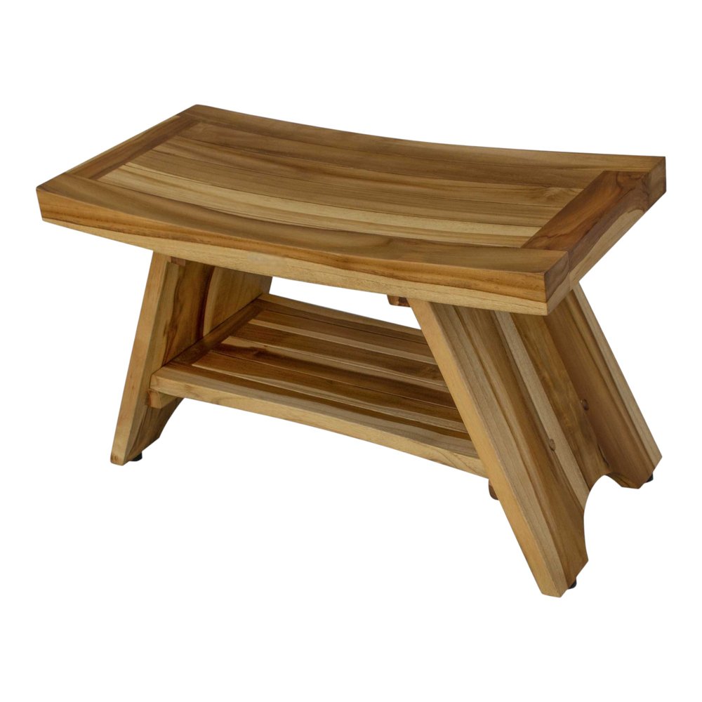 Rectangular Teak Shower Stool Or Bench With Shelf In Natural Finish