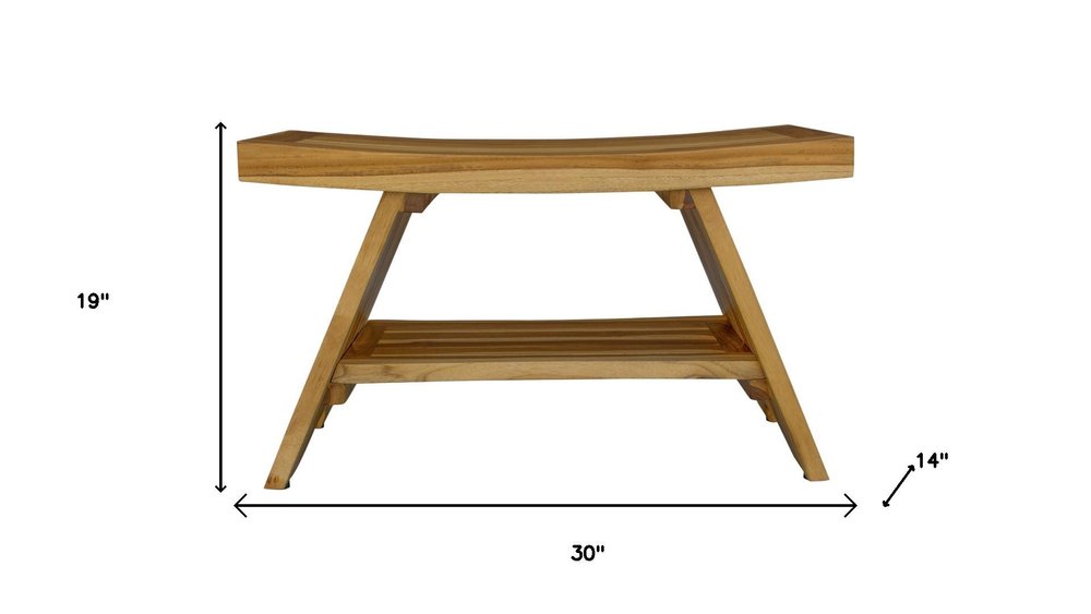 Rectangular Teak Shower Stool Or Bench With Shelf In Natural Finish