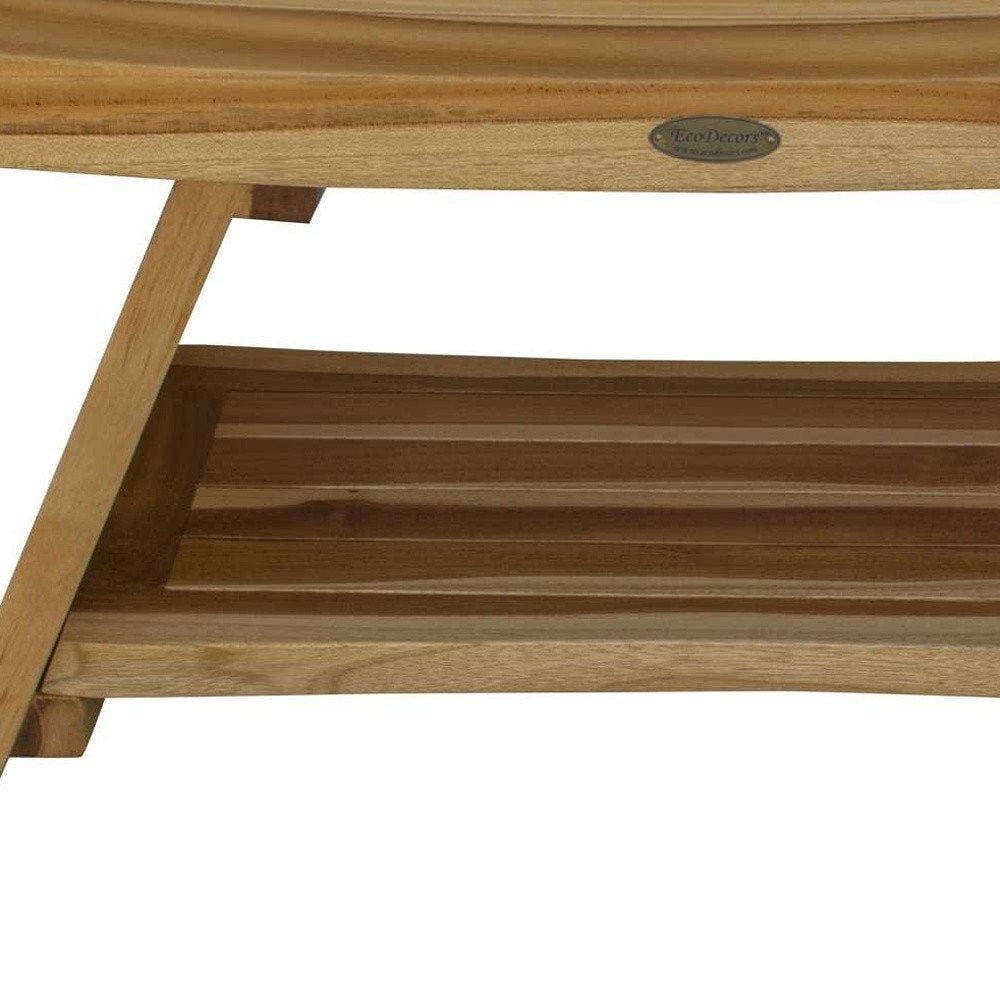 Rectangular Teak Shower Stool Or Bench With Shelf In Natural Finish
