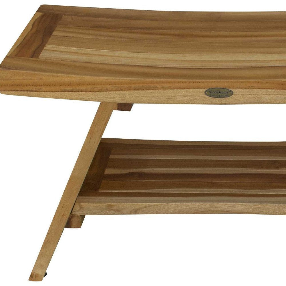 Rectangular Teak Shower Stool Or Bench With Shelf In Natural Finish