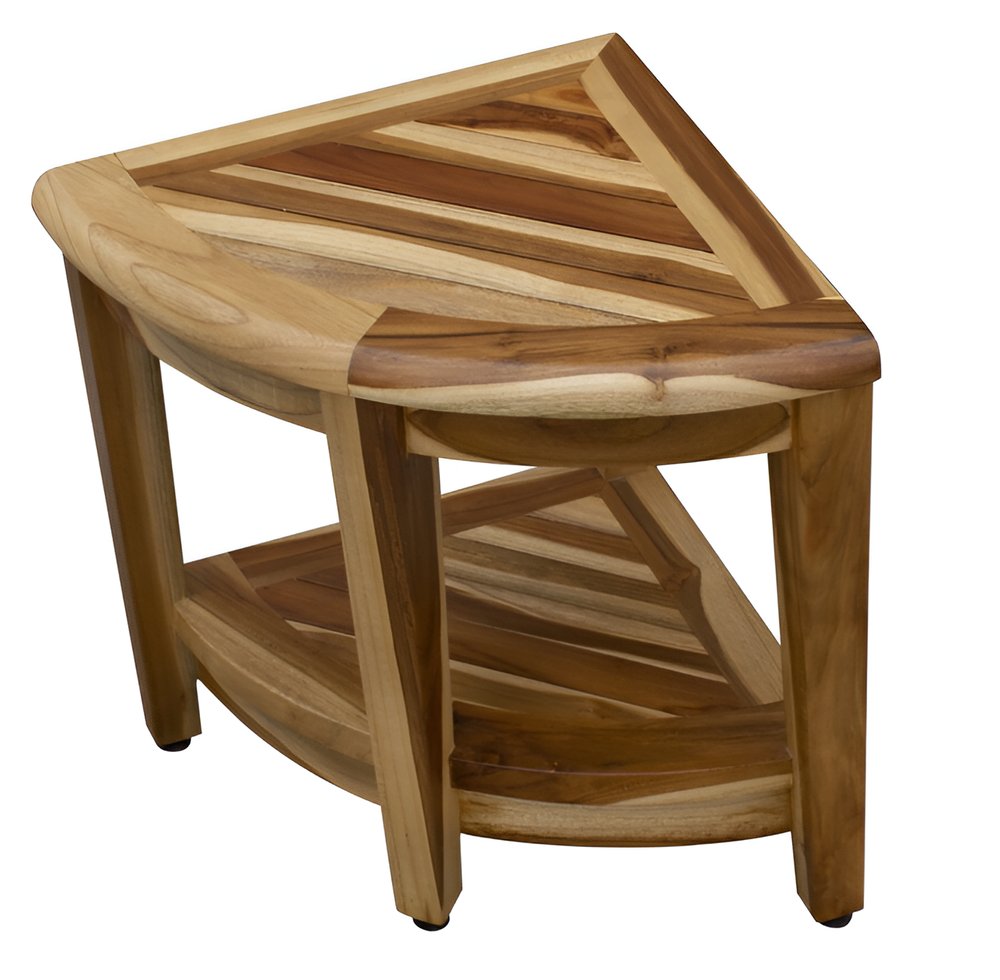22" Natural Teak Corner Shower Bench With Shelf