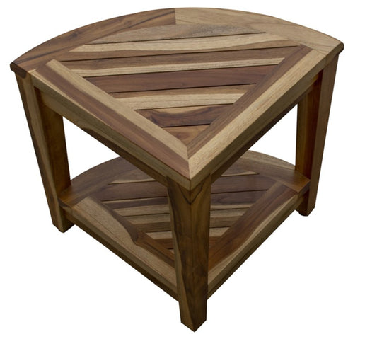 22" Natural Teak Corner Shower Bench With Shelf