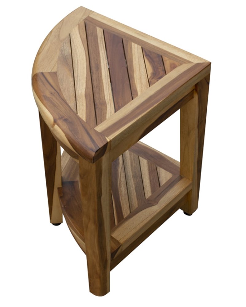 22" Natural Teak Corner Shower Bench With Shelf