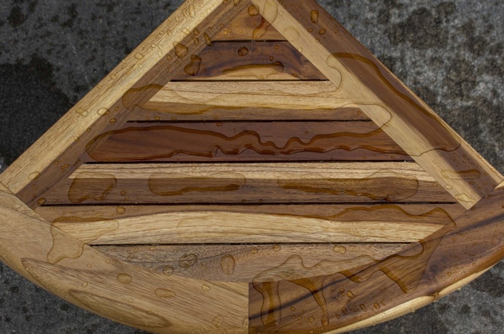 22" Natural Teak Corner Shower Bench With Shelf