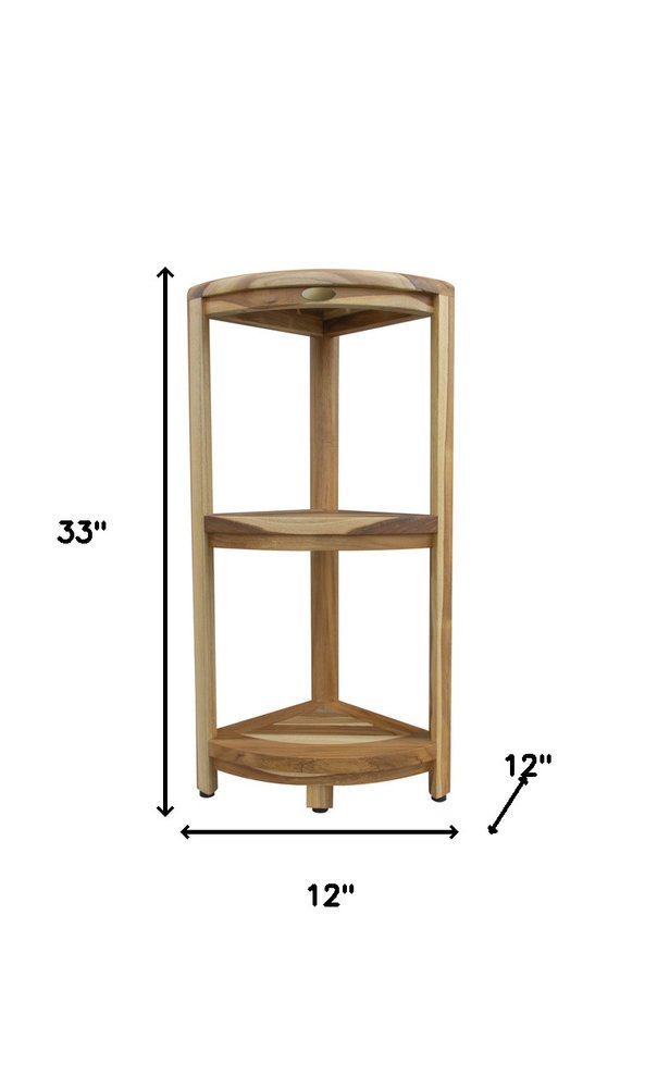 33" Natural Teak Corner Shower Bench With Shelf