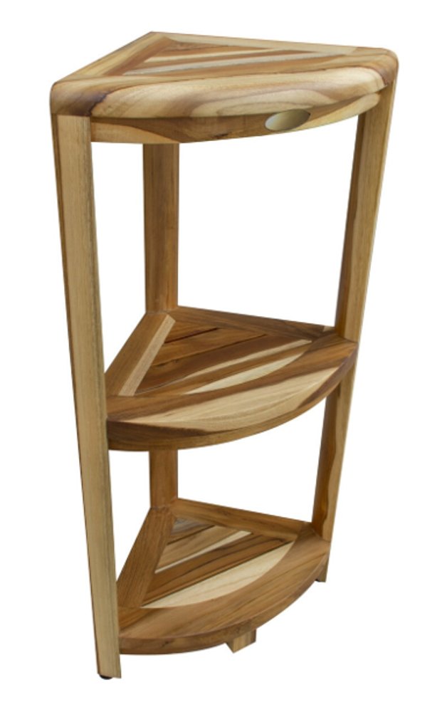 33" Natural Teak Corner Shower Bench With Shelf