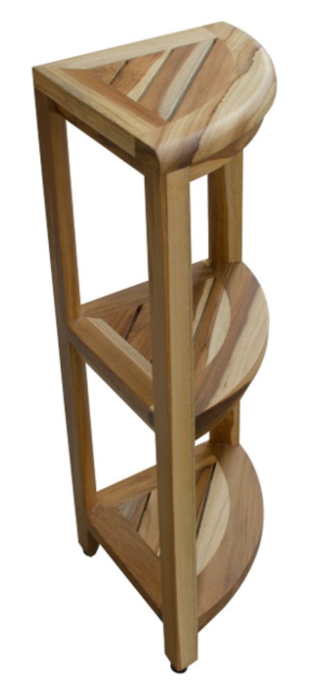 33" Natural Teak Corner Shower Bench With Shelf