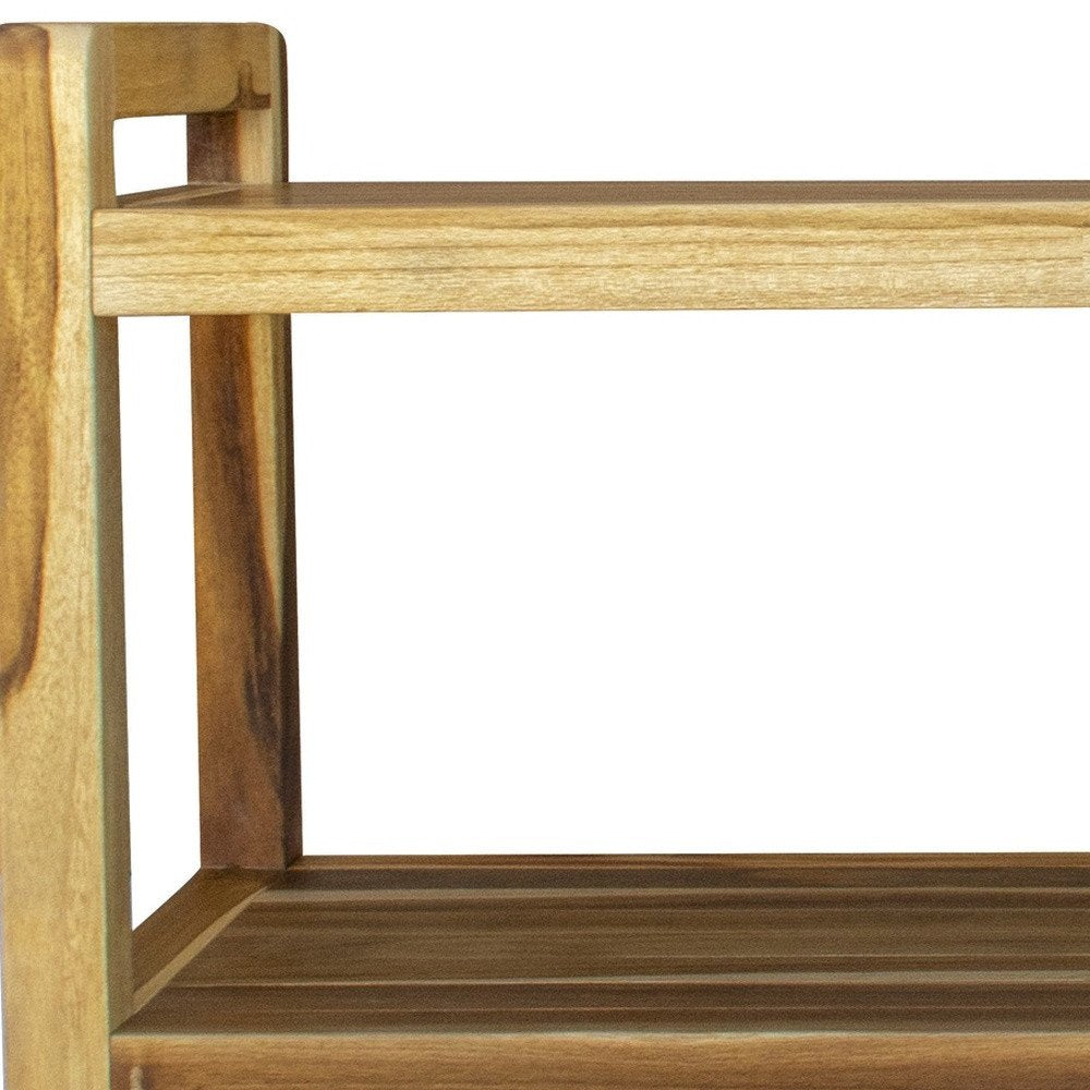 35" Natural Teak Rectangular Shower Bench With Shelf