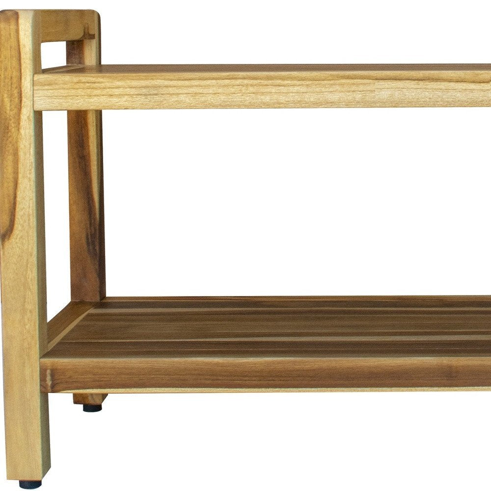 35" Natural Teak Rectangular Shower Bench With Shelf