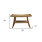 28" Natural Solid Teak Rectangular Shower Bench With Shelf
