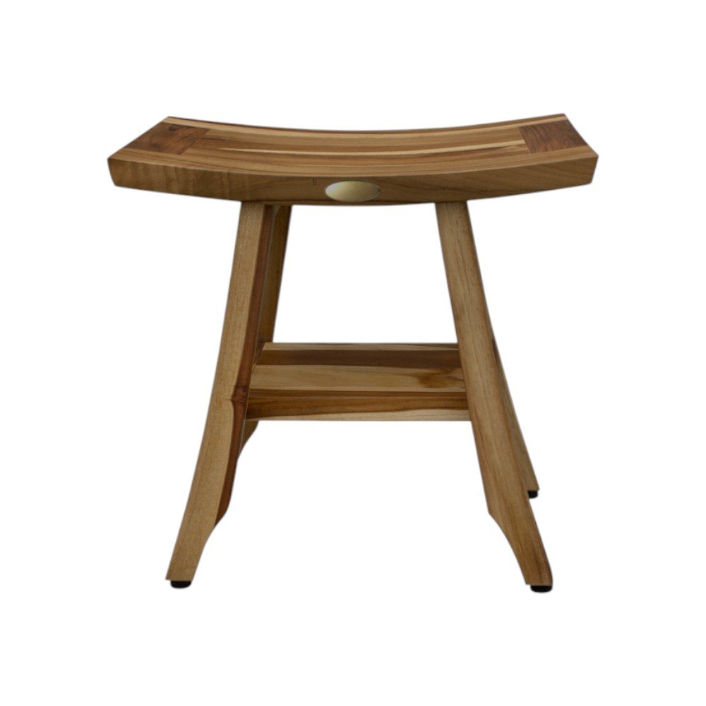 Compact Rectangular Teak Shower Outdoor Bench With Shelf In Natural Finish