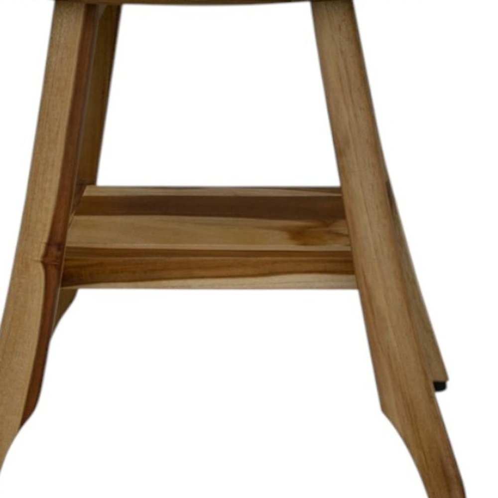 Compact Rectangular Teak Shower Outdoor Bench With Shelf In Natural Finish