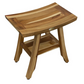 Compact Rectangular Teak Shower Outdoor Bench With Shelf In Natural Finish