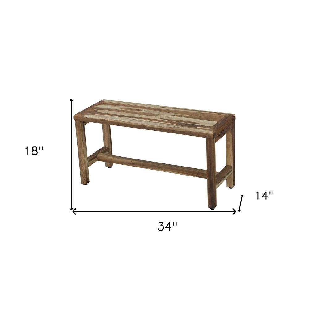 34" Natural Teak Rectangular Shower Bench With Shelf