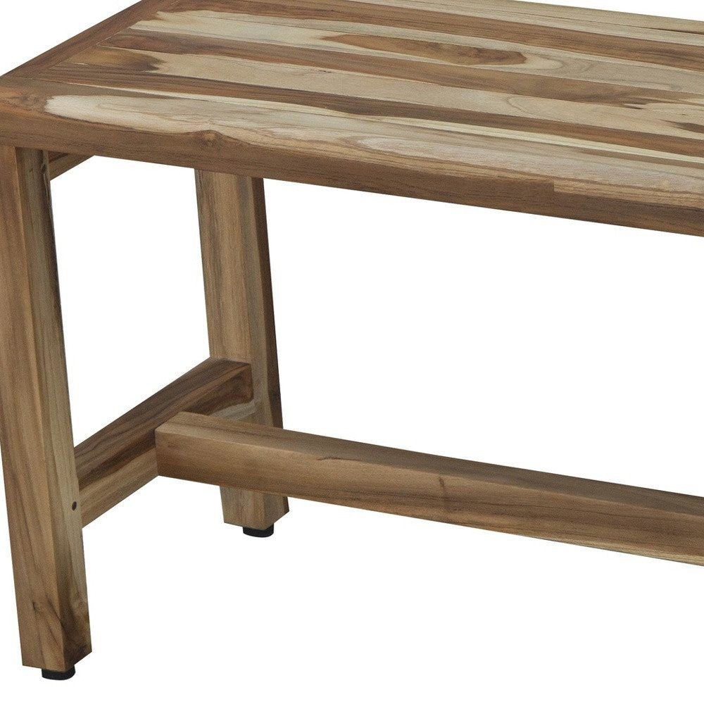 34" Natural Teak Rectangular Shower Bench With Shelf