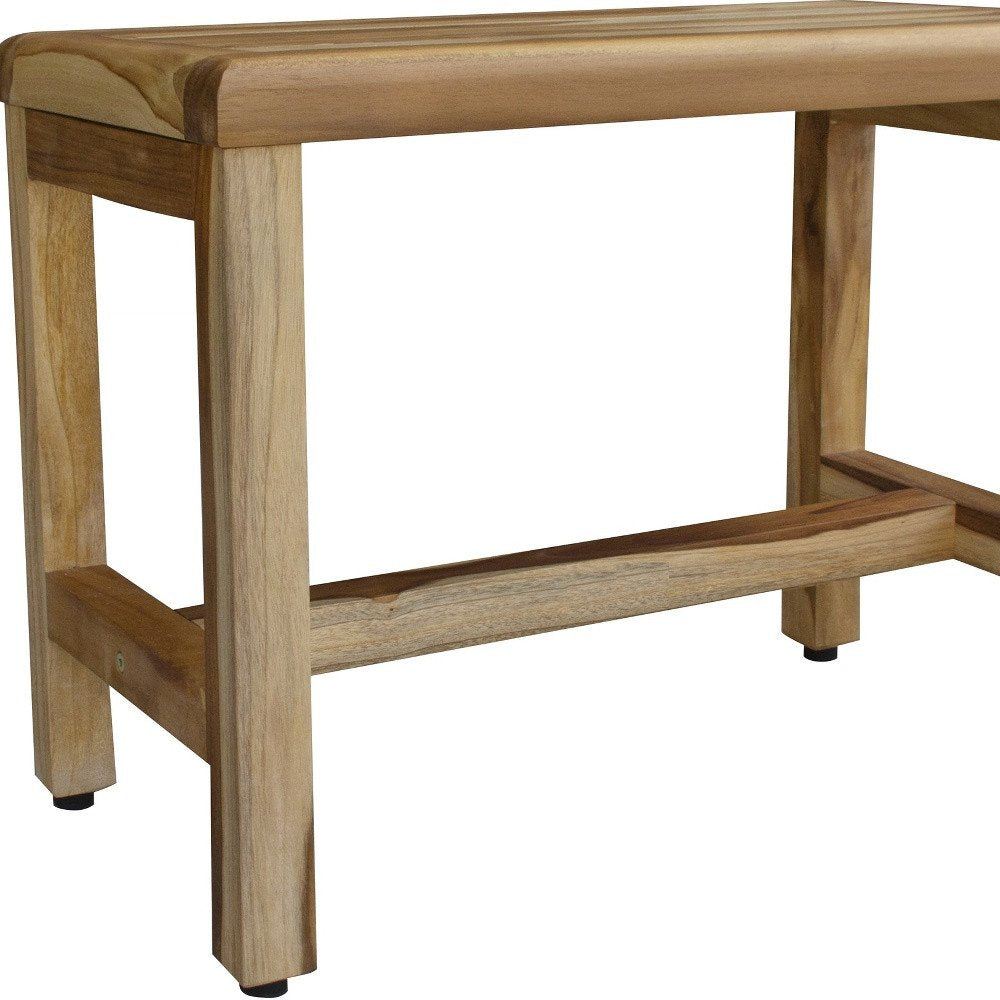 Compact Rectangular Teak Shower  Outdoor Bench With Shelf In Natural Finish