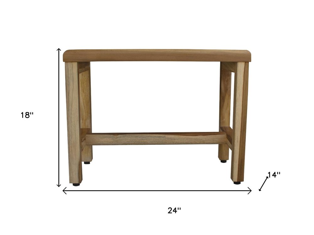 Compact Rectangular Teak Shower  Outdoor Bench With Shelf In Natural Finish