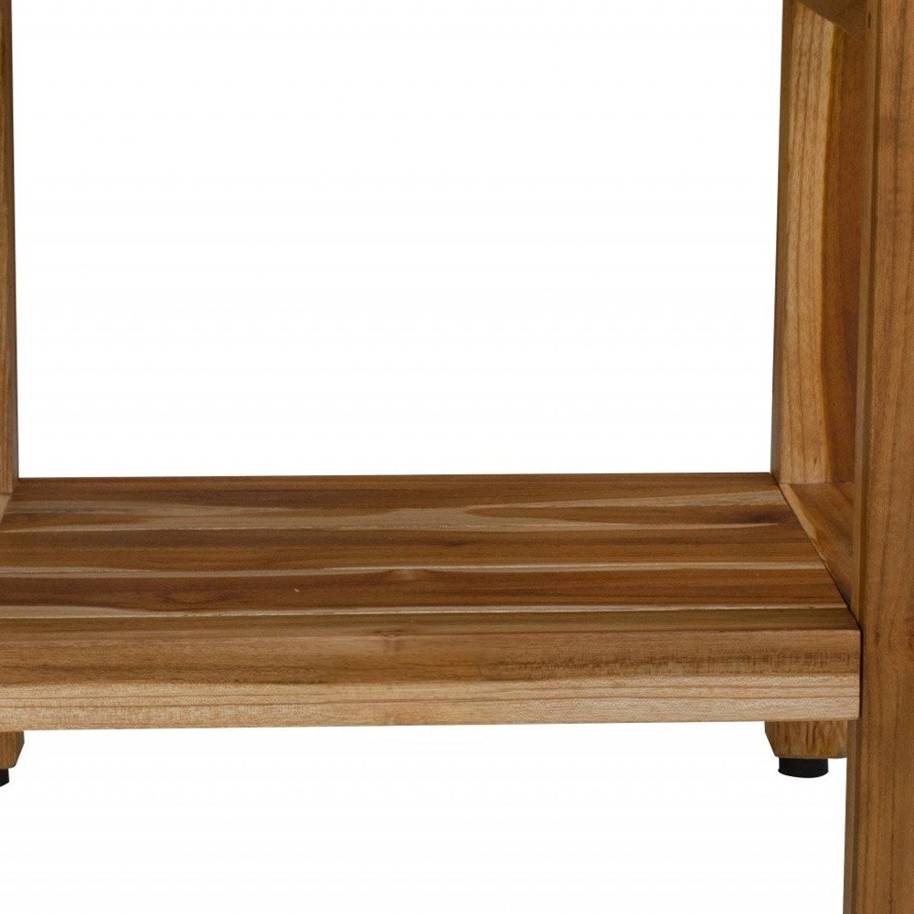 18" Contemporary Teak Shower Stool Or Bench With Shelf In Natural Finish