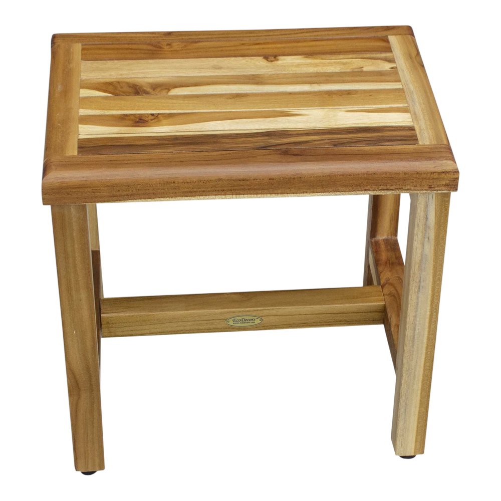 Compact Rectangular Teak Shower Or Outdoor Bench In Natural Finish