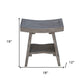 18" Gray Solid Wood Rectangular Shower Bench With Shelf
