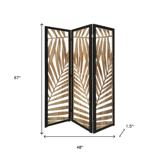 67" Brown Solid Wood Panel Screen Room Divider